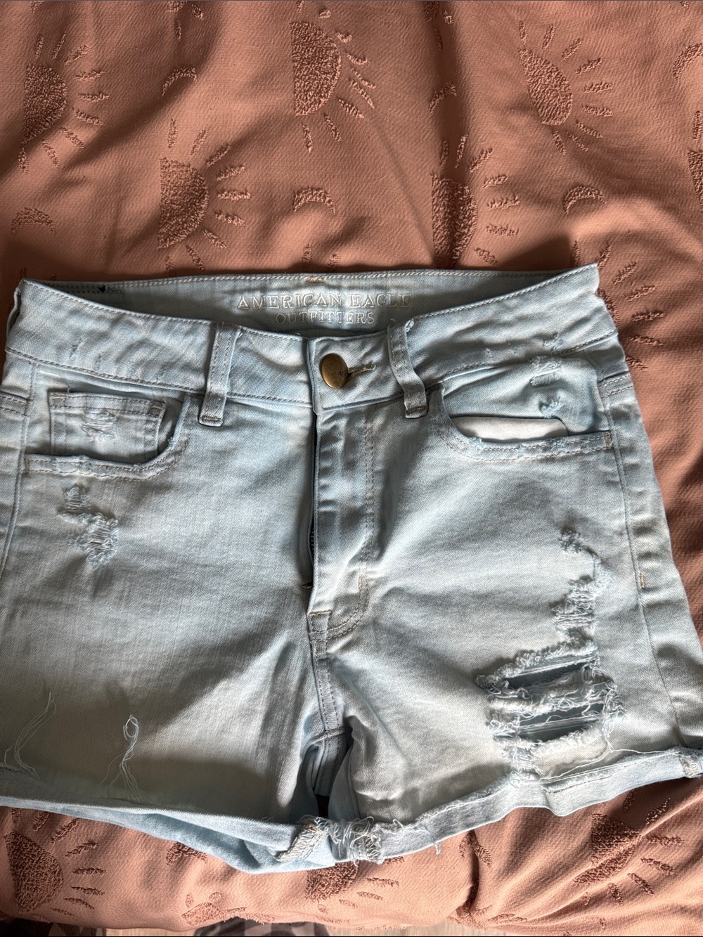American Eagle Outfitters Pale Blue Distressed Denim Shorts
